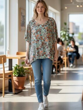 Toxik3 100% Rayon Floral Print Blouse Short Sleeve Scoop Back with Tie‎ size 3X